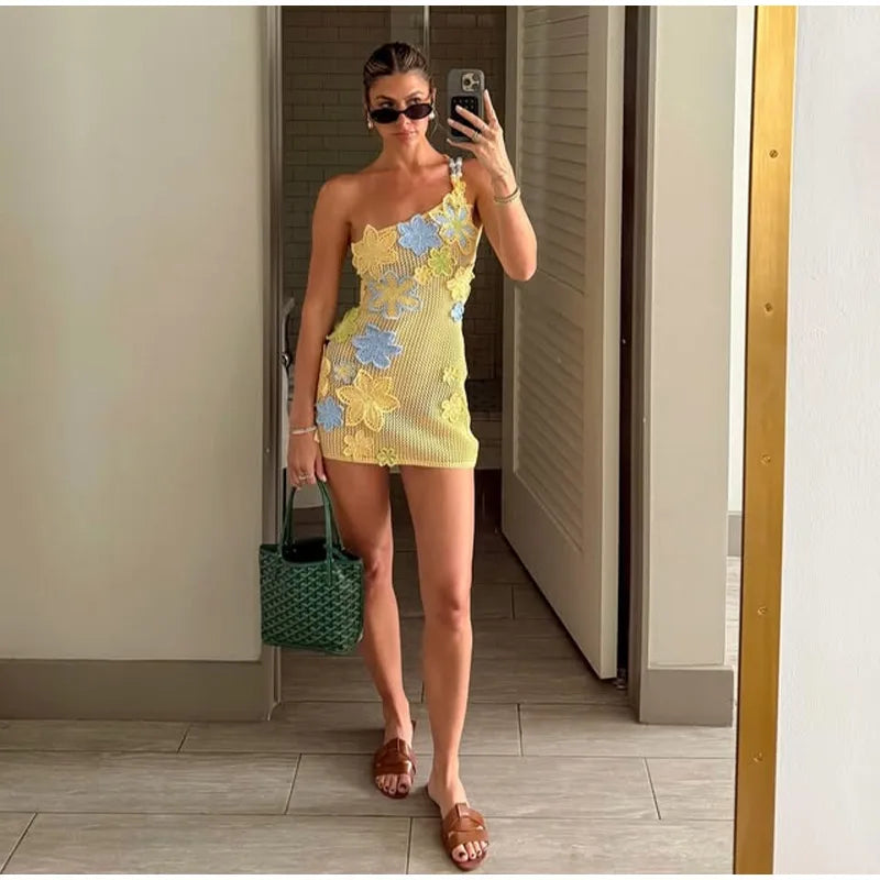 Women's Crochet Knit Mini Dress – Hollow Out Backless Vacation Dress