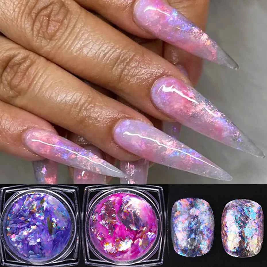 Aurora Opal Nail Flakes - Holographic Glitter Powder for Dazzling Mermaid Nail Art
