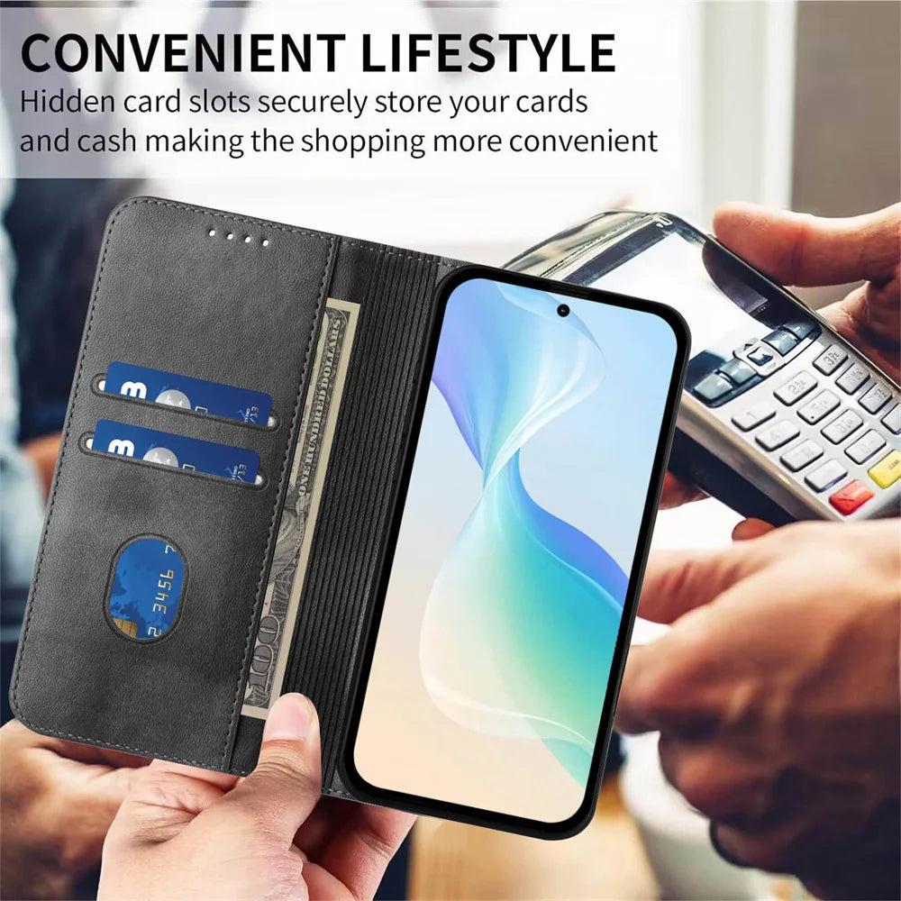 Luxury Leather Wallet Flip Case for Xiaomi Redmi 15/15C & Poco C85 - Magnetic Back Cover