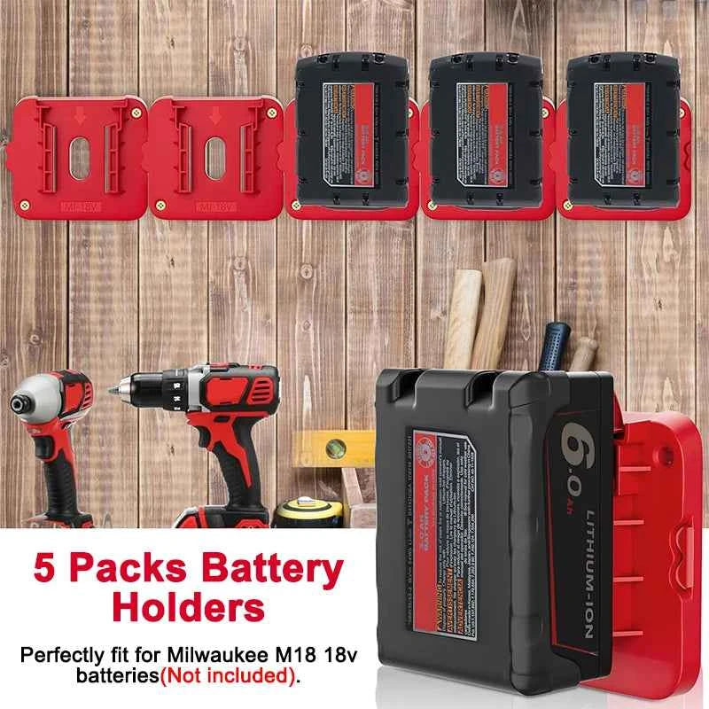 Dewalt/Makita/Milwaukee Battery Storage Rack - 5/10 Pack Wall Mount Bracket for 14.4V & 18V Li-ion Batteries