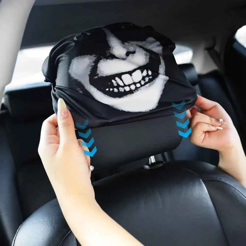 2Pcs Universal Car Seat Cover Black Skull Pattern Breathable Headrest Cover Dust-proof Elastic Car Seat Headrest Interior Decor