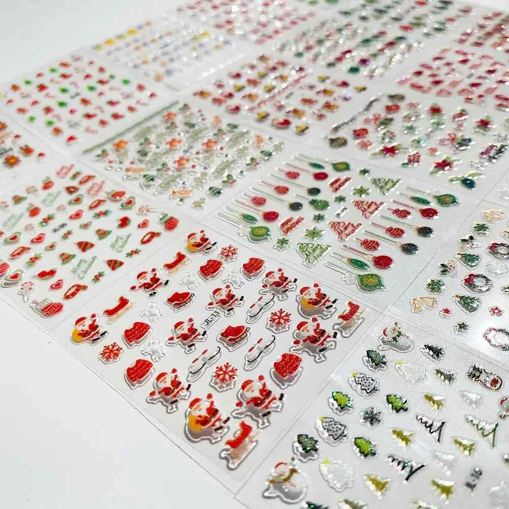 Festive Nail Art Stickers – 30pcs Glitter Christmas Designs with Snowmen, Elks, Santa, and Candy Canes for Winter Manicure