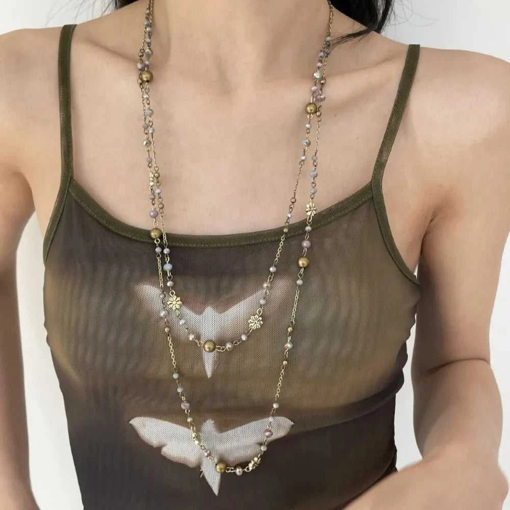 Vintage Fashion Double-layer Flower Necklace Long Stackable Sweater Chain Y2K Style Beaded Geometric Necklace The jack market .AU The jack market .AU Jewellery & Chains $ 49 200001033:361187#03