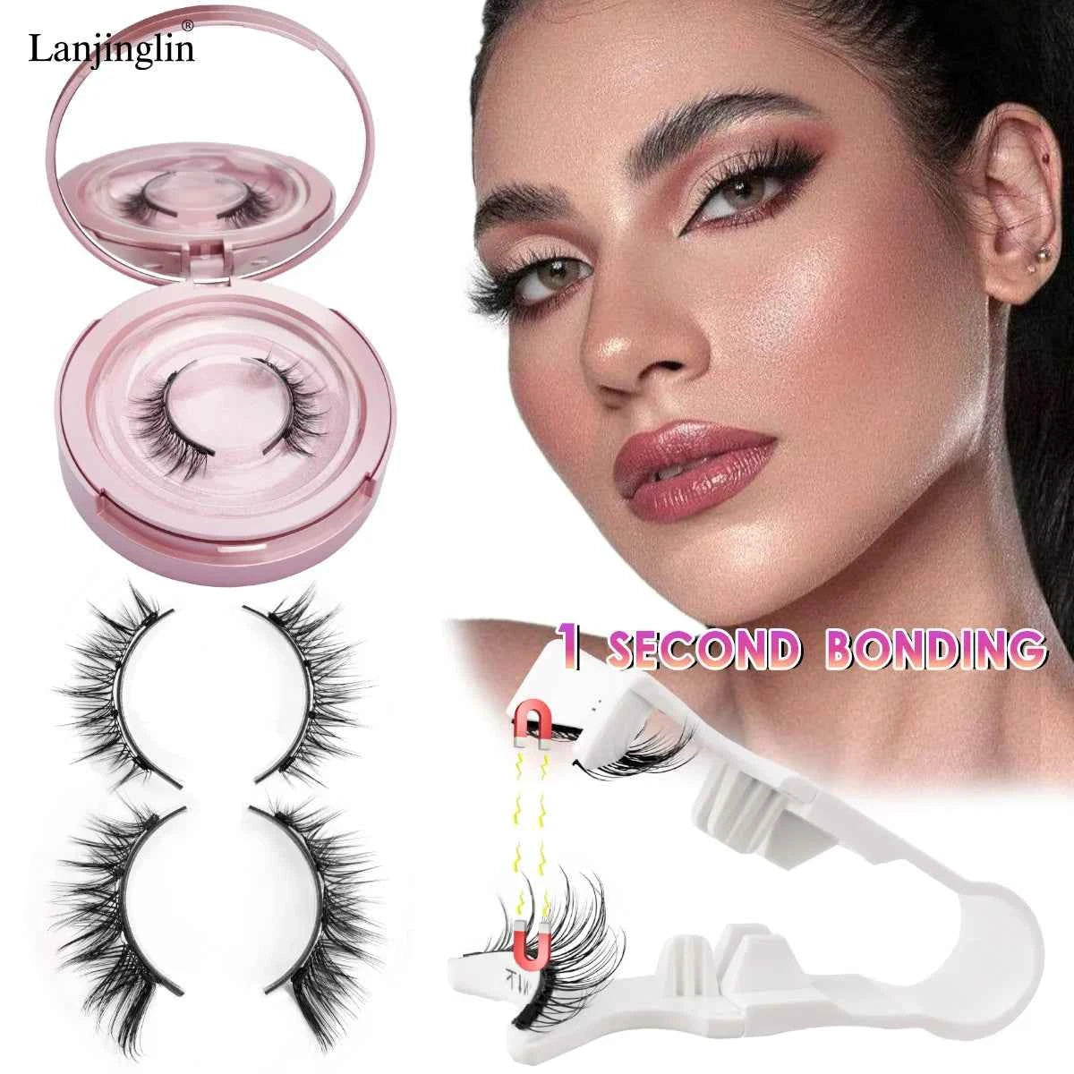 Lanjinglin Magnetic Eyelashes with Tweezer – Effortless Glam, No Glue, Soft & Natural Look, 2 Pairs