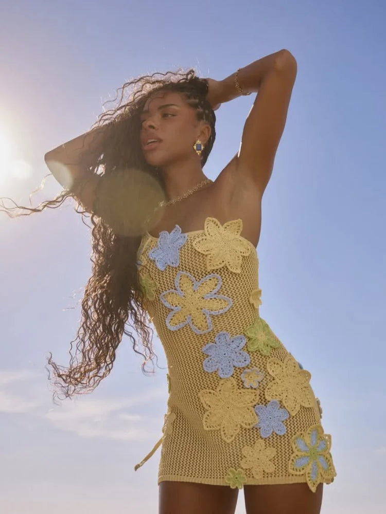 Women's Crochet Knit Mini Dress – Hollow Out Backless Vacation Dress