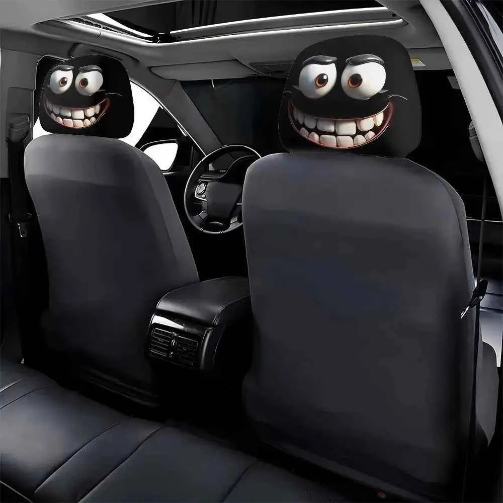 2Pcs Universal Car Seat Cover Black Skull Pattern Breathable Headrest Cover Dust-proof Elastic Car Seat Headrest Interior Decor