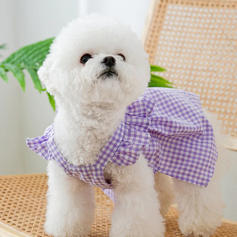 Pawfect Paws Summer Plaid Suspender Skirt Dress - Chic Pink Bow for Small Breeds like Chihuahua & Yorkie