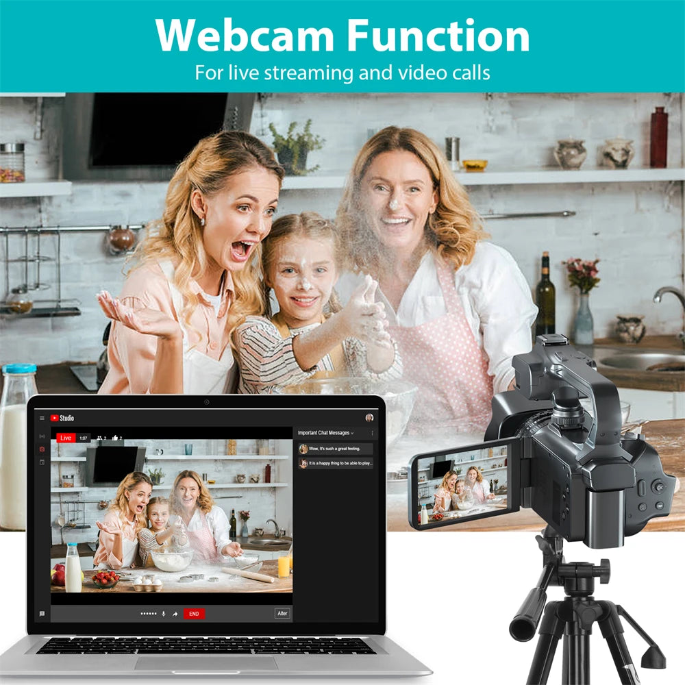 4K Professional Video Cameras for Photography 64MP Ultra HD 18X Digital Zoom Camcorders YouTube Live Streaming Vlog Recorder