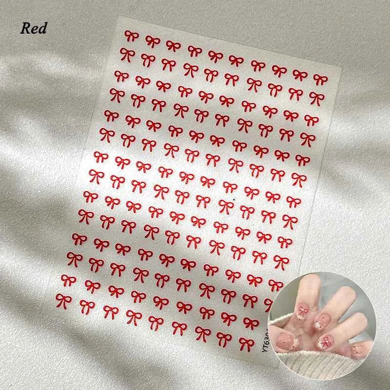 Brand Name Bowknot Nail Art Stickers - Vintage Self-Adhesive Decals in White, Pink & Black for Cute Manicures