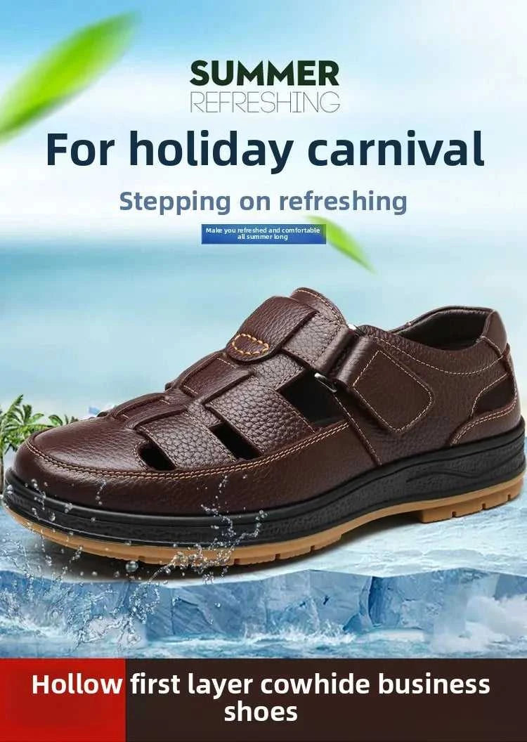 Men's Genuine Leather Sandals Breathable Summer Casual Shoes Soft Bottom Anti-Slip Hollow out Design Comfortable Dad Shoes The jack market .AU The jack market .AU Step Up Your Style: Trendy Shoes for Every Occasion! $ 74 14:193;200000124:200000364