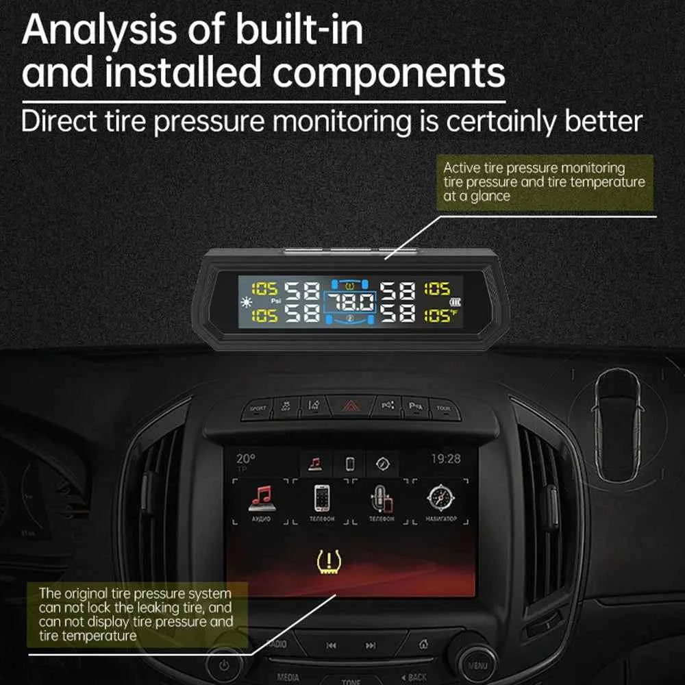 Universal Auto Security Alarm Systems In Car Temperature Display Car Tire Pressure Monitoring System USB / Solar TPMS