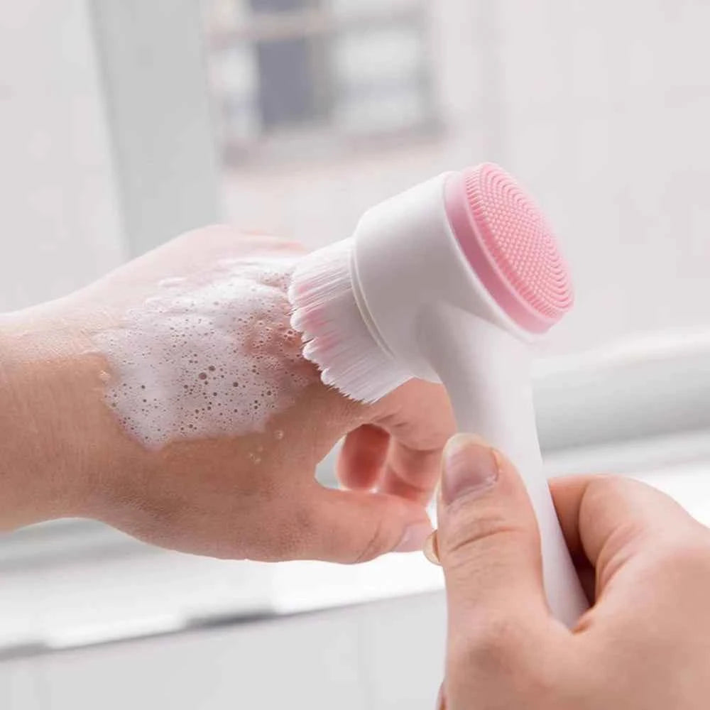 OFT 3D Dual-Sided Face Washing Brush - Deep Clean Pores with Silica & Fur for Home Spa Experience