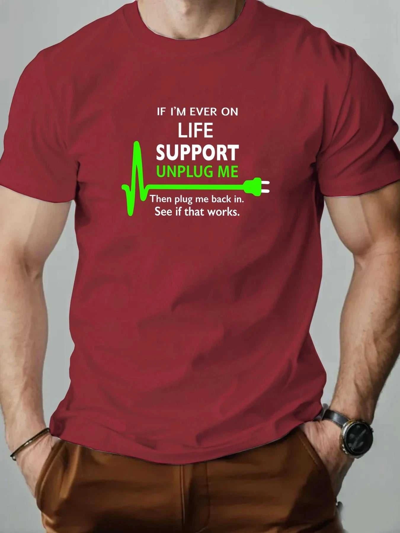 100% Cotton Men's Round Neck T-shirt Creative "Life Support Unplug" Socket Graphic Print Breathable Casual Loose Oversized Tee The jack market .AU The jack market .AU Men Fashion $ 39 14:1254#Light Blue;200007763:201336100;5:361386
