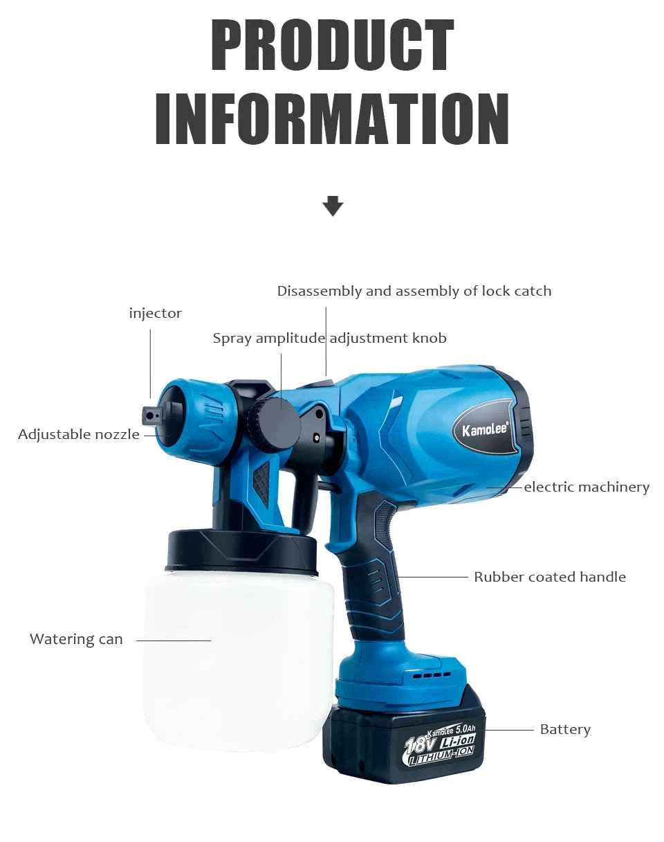 Kamolee 800ml Wireless Charging Sprayer 18V-21V Battery Household Portable Electric Airbrush Paint/Spray Gun Tool