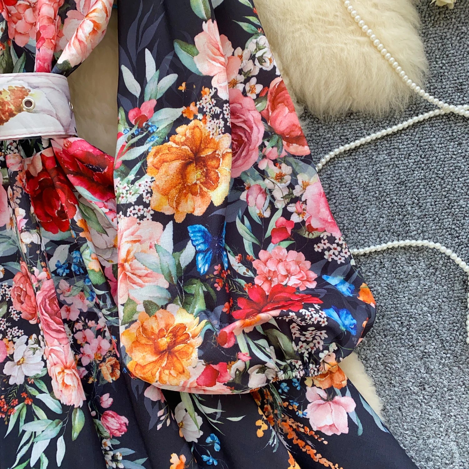 France Elegant Vintage Palace Evening Dress Women Sashes Button Print Short Party Dress Female Casual Chic Festival Clothing New