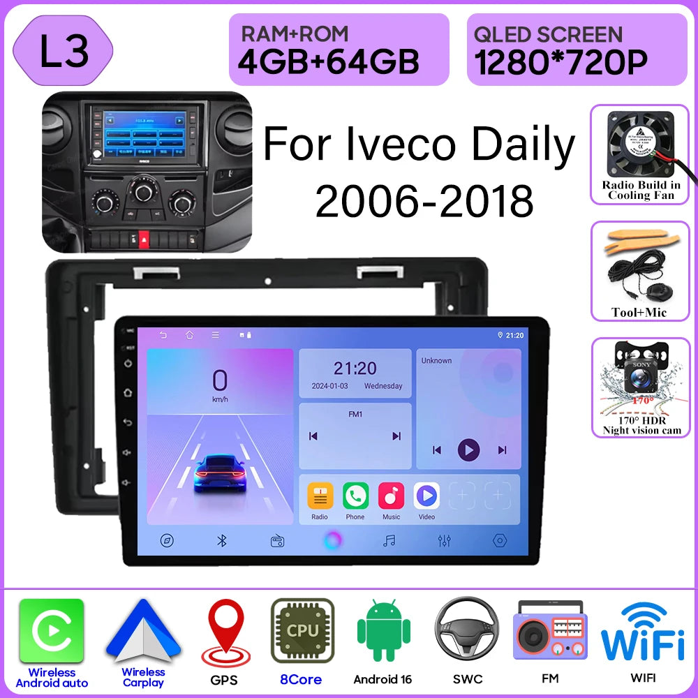 Android 16 Carplay For Iveco Daily 2006-2018 Video Car Radio GPS Navigation Car Monitor Autoradio No 2din Screen GPS DVD Video