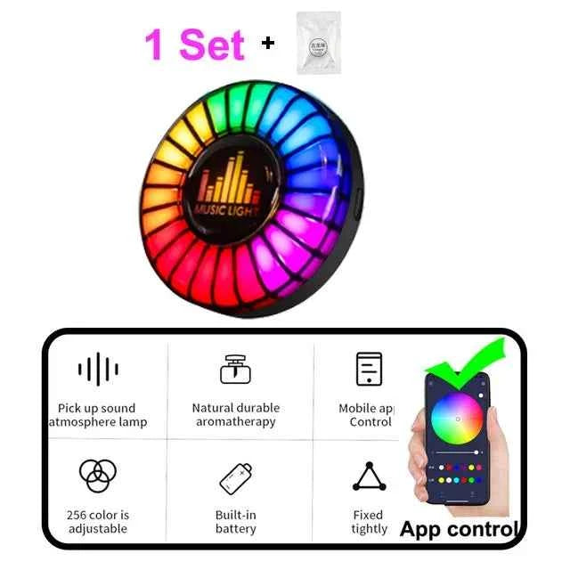 Car Music Rhythm Lamp Air Freshener RGB LED Strip Sound Control Voice Rhythm Atmosphere Light  256 Colors Option App Control