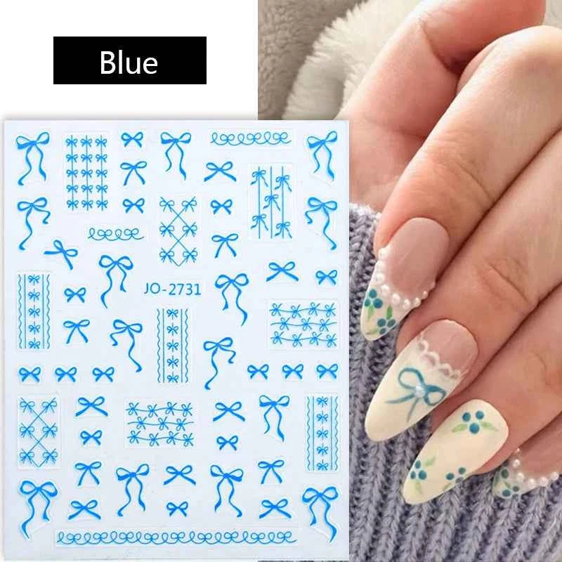 Brand Name Bowknot Nail Art Stickers - Vintage Self-Adhesive Decals in White, Pink & Black for Cute Manicures