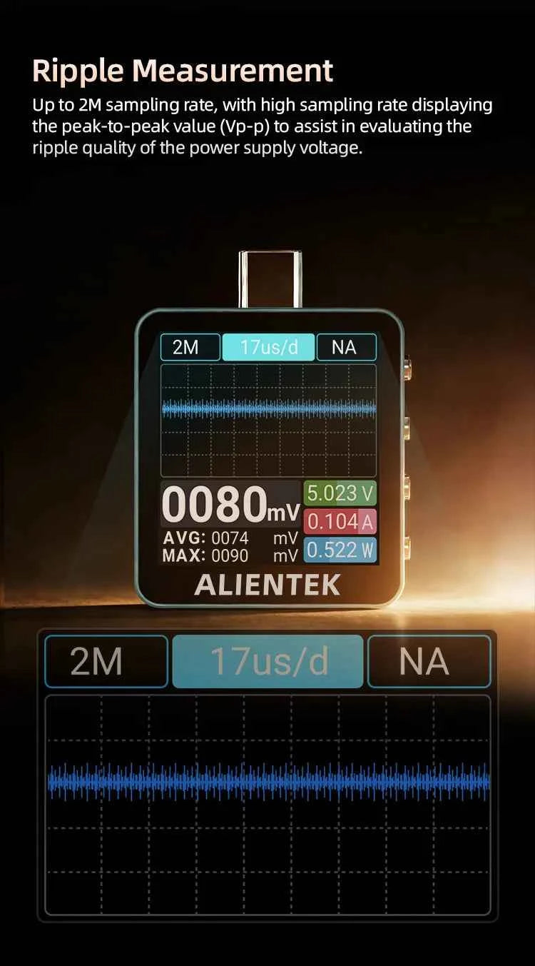 ALIENTEK USB Tester C2 Digital Voltmeter Charging Power Detector PD3.2 Battery Tester Fast Charge Detection Trigger