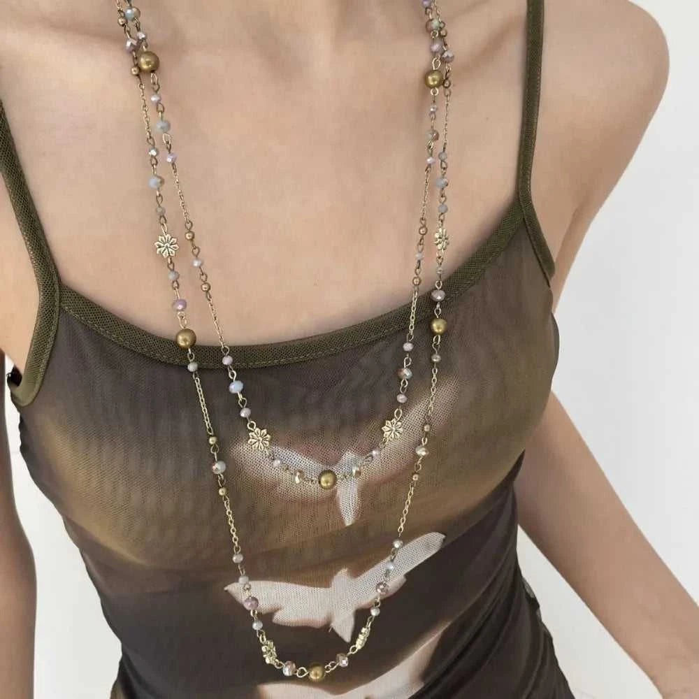 Vintage Fashion Double-layer Flower Necklace Long Stackable Sweater Chain Y2K Style Beaded Geometric Necklace The jack market .AU The jack market .AU Jewellery & Chains $ 49 200001033:361187#03