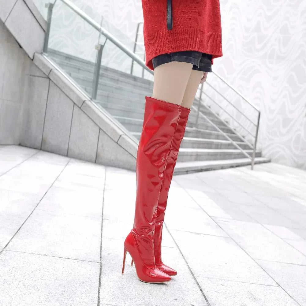 Elastic Thigh High Boots Women Red Thin Heels Over-the-knee Boot Sexy Zipper Nightclub Dance Ladies Long Latex Shoes Big Size 45 The jack market .AU The jack market .AU Step Up Your Style: Trendy Shoes for Every Occasion! $ 122 14:10#red;200000124:200000900