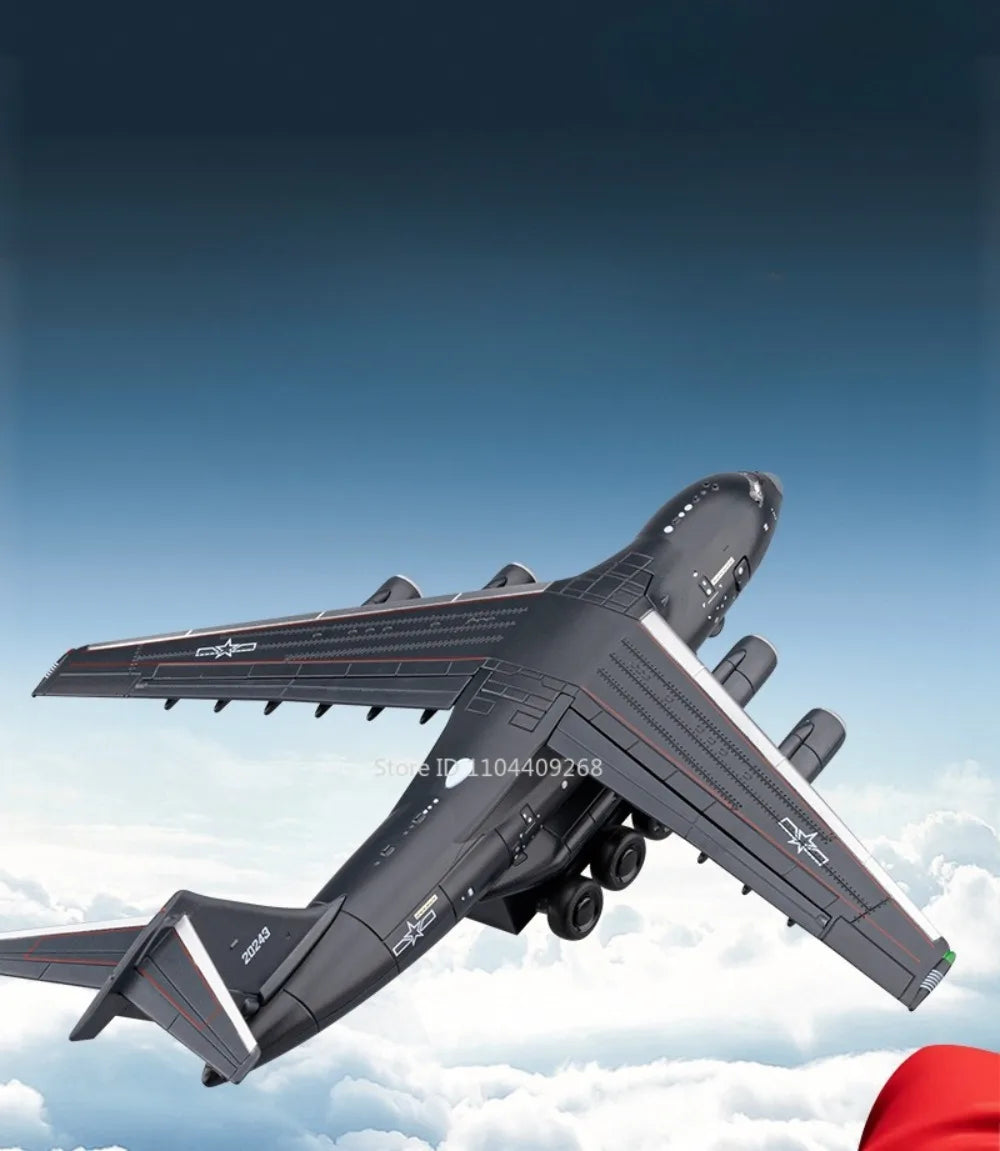 1:180 Y-20 Military Transport Plane Diecast Model – Pull Back with Sound & Light