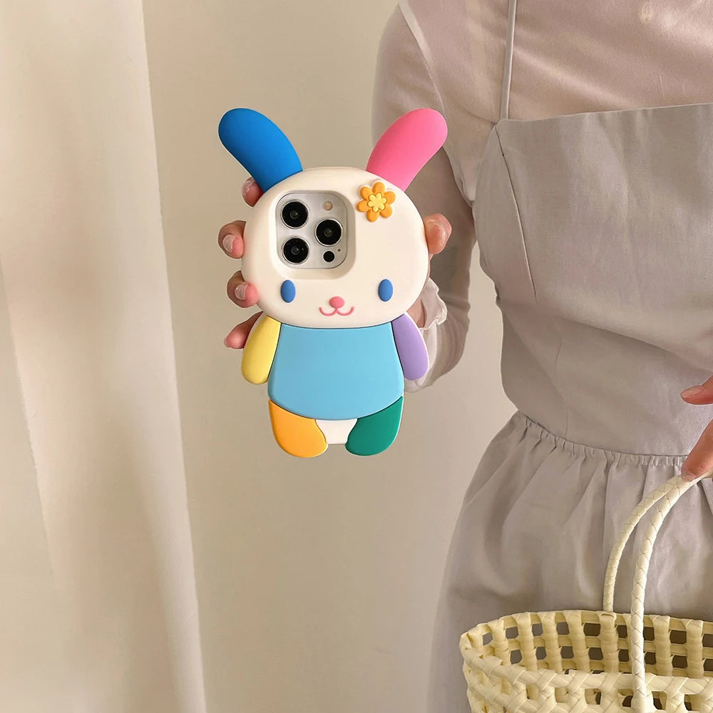Kawaii Bunny 3D Silicone Phone Case - Shockproof & Adorable for iPhone 16/15/14/13/12 Pro Max