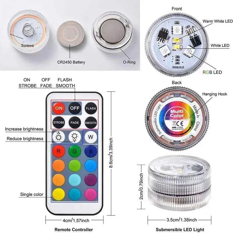 1/10PCS Wireless Adhesive LED Car Interior Ambient Light Remote Control Decor Auto Roof Foot Atmosphere Lamp Bicycle Tail Light