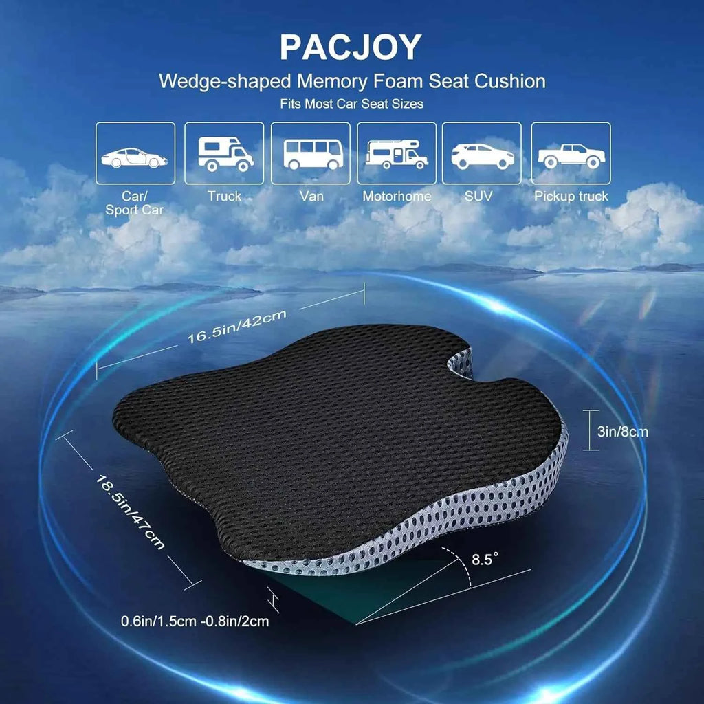 Premium Car Seat Cushion for Enhanced Comfort - Polyurethane Wedge-Shaped Memory Foam Design, Relieves Sciatica and Coccyx Pain