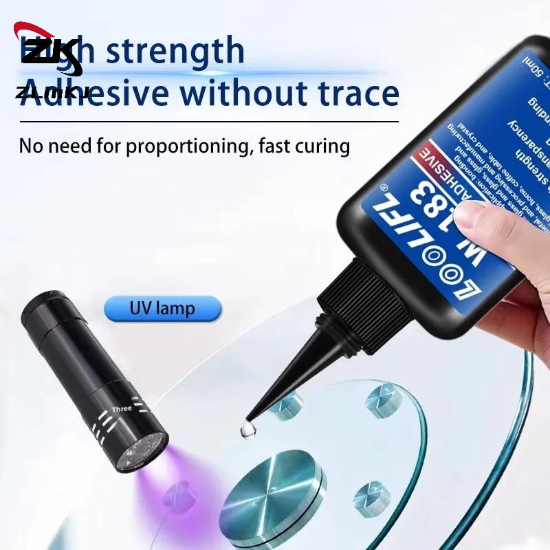 -1Pcs UV Curing Crystal Glass And Metal ABS Bonding New W-183 Strong 50ml UV Glue Curing Adhesive Welding With UV Curing Lamp
