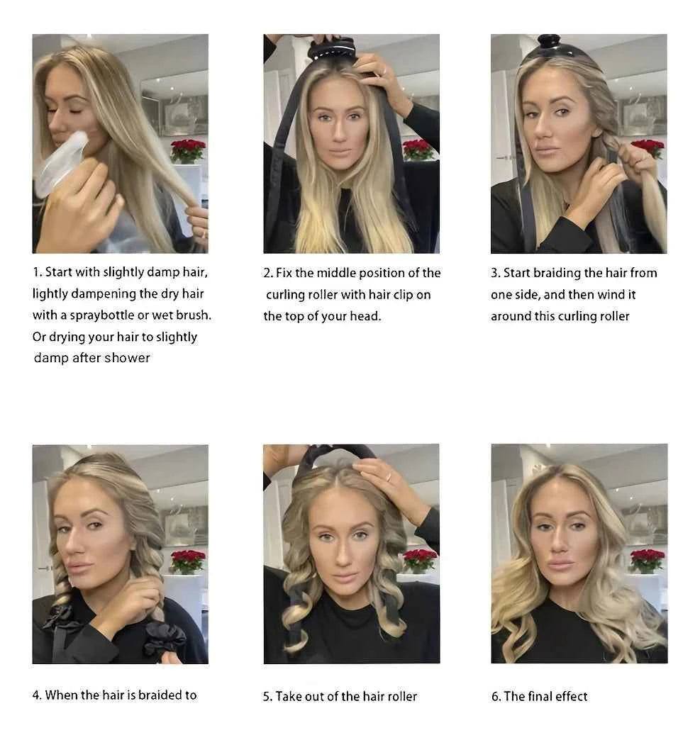 Heatless Curls Set by [Brand Name] - 6pcs No-Heat Curling Rods & Satin Sleep Cap for Effortless, Overnight Glam