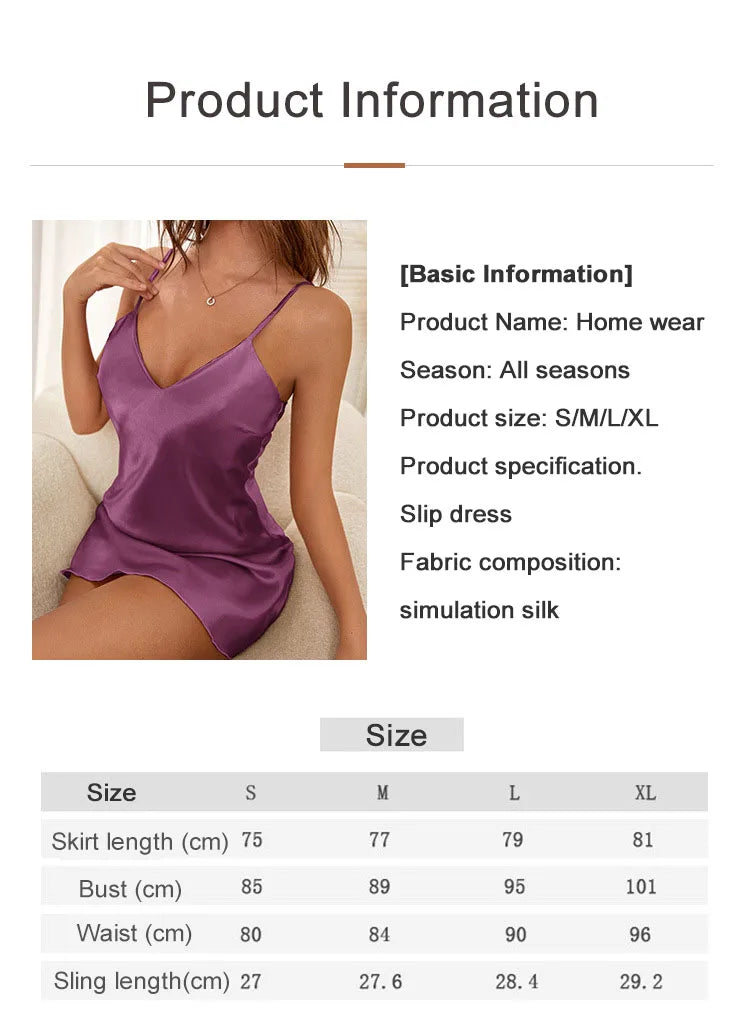 2025 Fashion Summer Women Pajamas Sexy V-Neck Sleepwear Slip Dress Ice Silk Dress Solid Satin Nightgowns Pajamas Home Underwear
