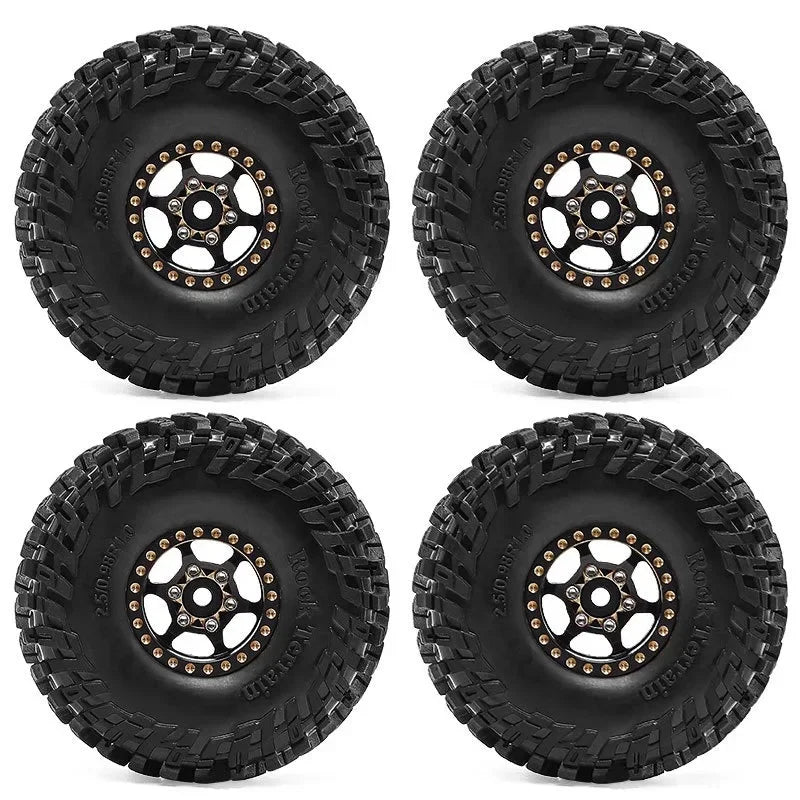 4pcs 63mm 1.0" Metal Beadlock Wheel Tire Set For 1/18 RC Crawler Car  SCX24 FMS Ascent-18  Upgrade Parts Accessories