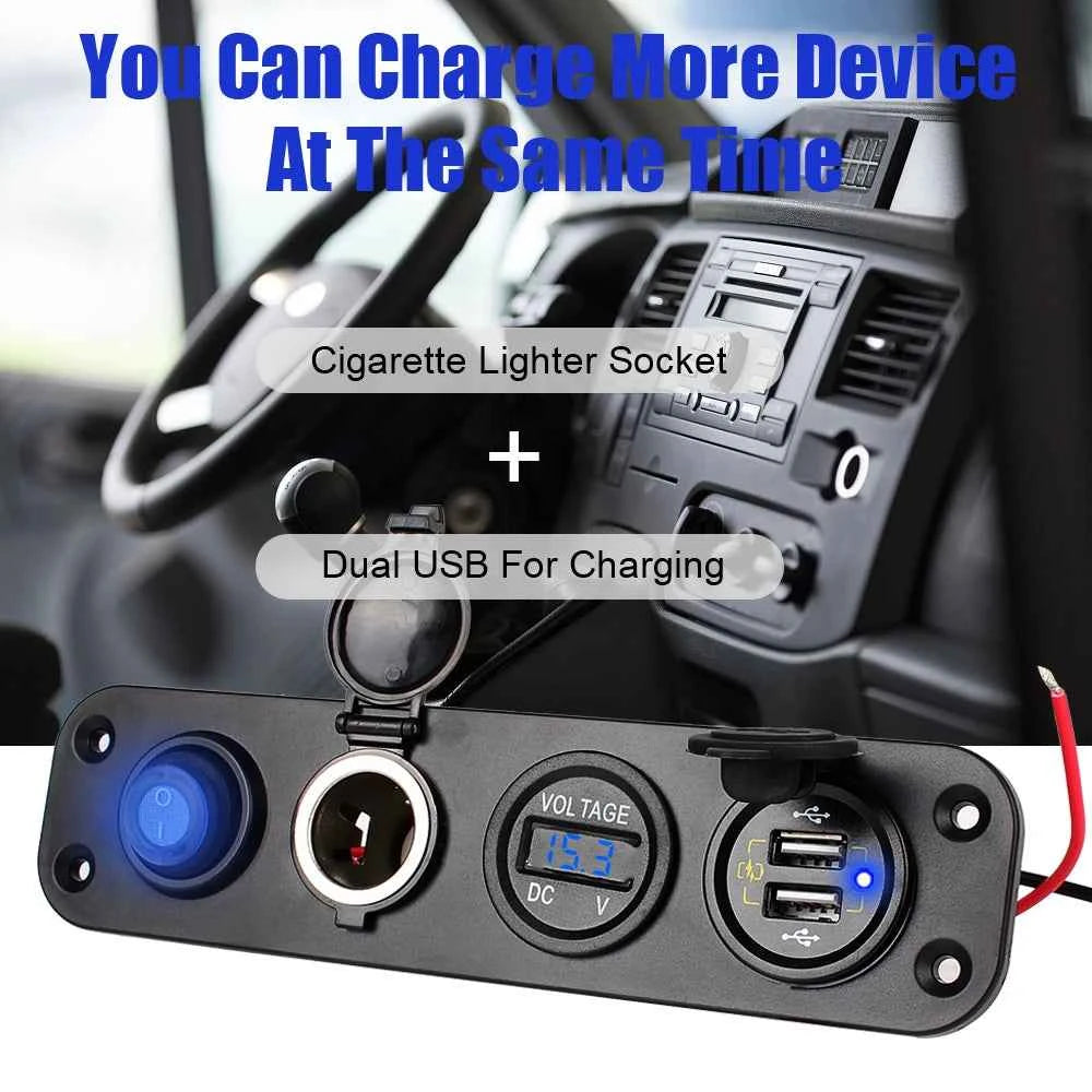 12V 24V 6 Buttons Car Switch Panel 15A Fuse Marine Circuit Breaker Voltmeter Tester Light Toggle USB Chargers 3.0 Auto Splitter