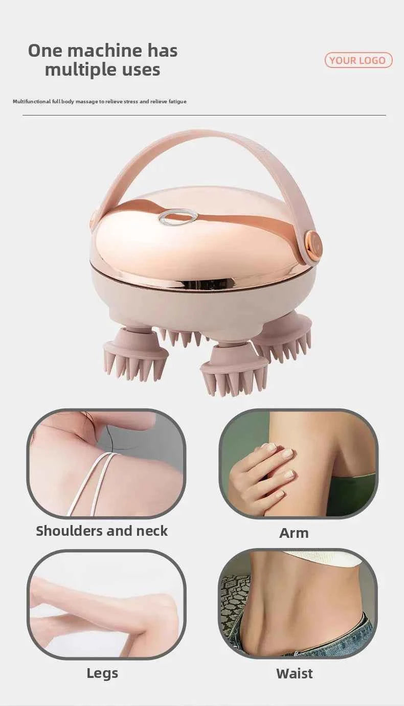 Rechargeable Electric Scalp Massager - Waterproof Handheld Device with 4 Massage Claws for Stress Relief & Relaxation