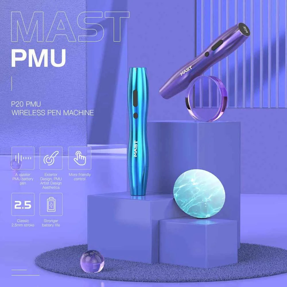 Mast P20 Wireless Tattoo Machine Kit - 2.5mm Stroke, 1000mAh Battery, Lightweight Design for Effortless PMU Mastery