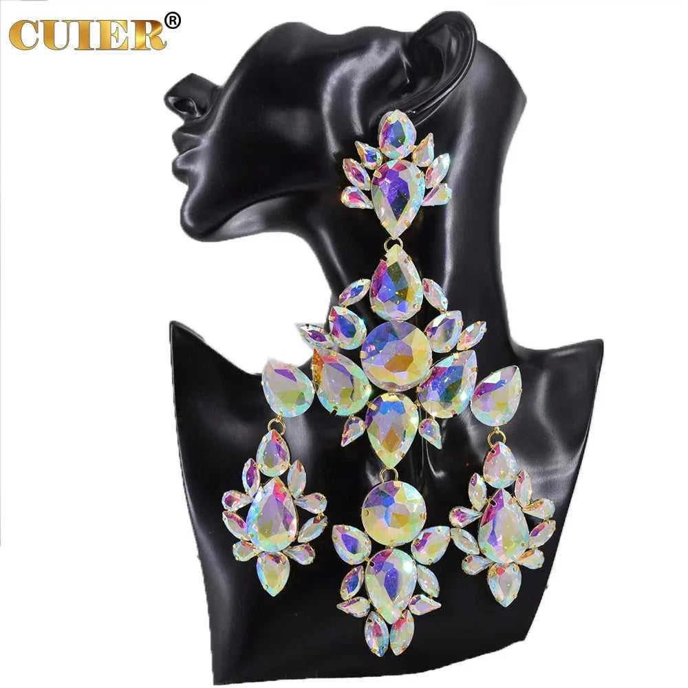 CUIER 22cm Huge Size Drop Pendant Earrings Clip on Drag Queen Jewelry Crystal AB TV show Accessories Men's Earrings Fashion The jack market .AU The jack market .AU Jewellery & Chains $ 122 200001034:200003699#AB silver