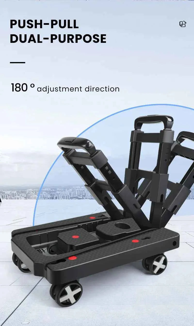 AIRAJ Heavy-Duty Folding Hand Truck - 110lbs Capacity, 4-Wheel Dolly with Ropes for Effortless Moving