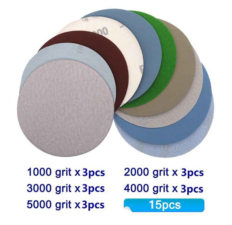 15PCS 125mm Inches Grit 1000 2000 3000 4000 5000 Sanding Discs Hook Loop Sandpaper Round Disk