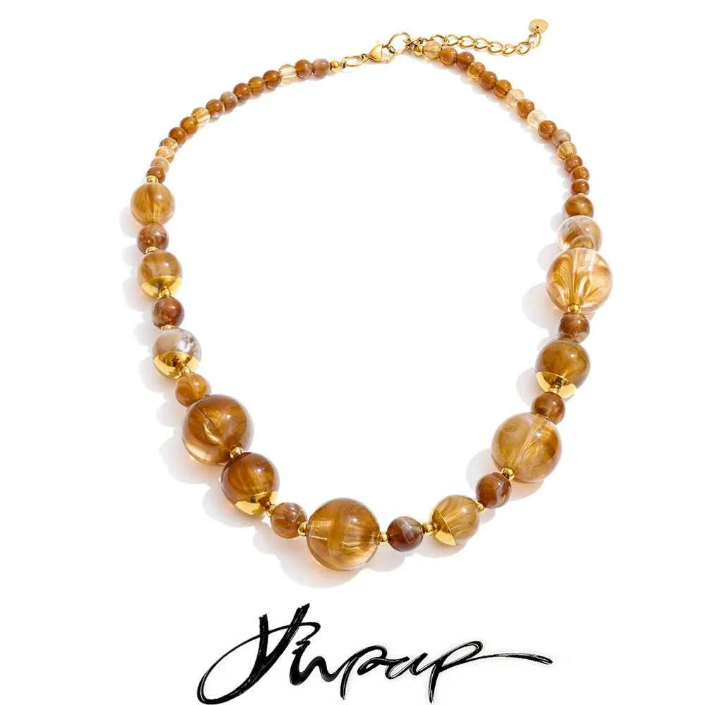 Yhpup New Arrivals Simulated Pearls Resin Acrylic Round Beads Chain Handmade Necklace Stainless Steel Trendy Jewelry Waterproof The jack market .AU The jack market .AU $ 54 200001034:2604813136#YH6980A Amber