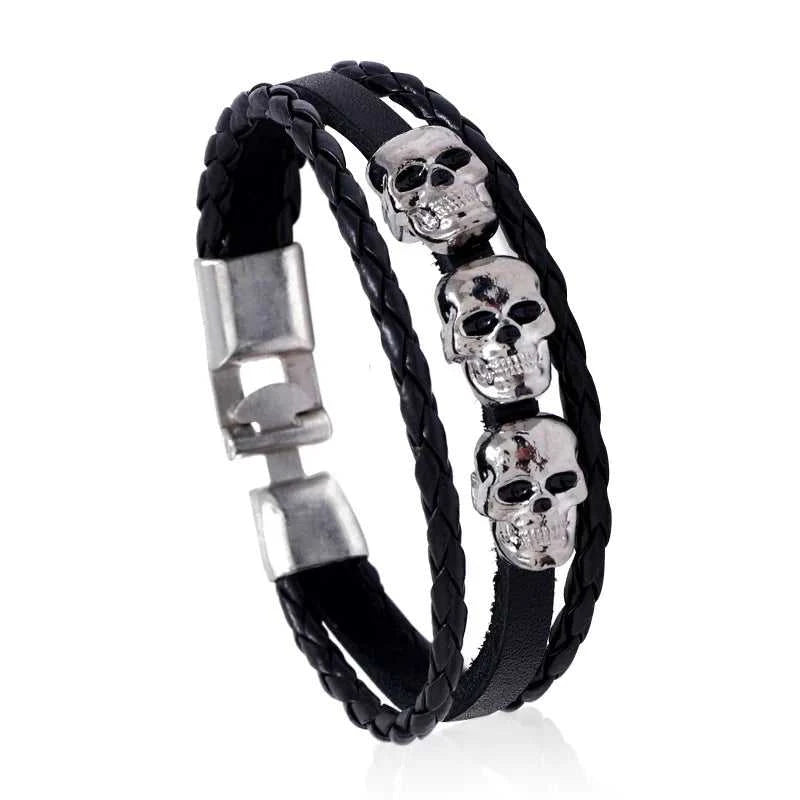 Cool Skeleton Skull Leather Bracelet Men's Stainless Steel Punk Rock Gothic Charm Woven Multilayer Bracelet Men's Jewelry Gift The jack market .AU The jack market .AU Jewellery & Chains $ 47 200001034:5740#black