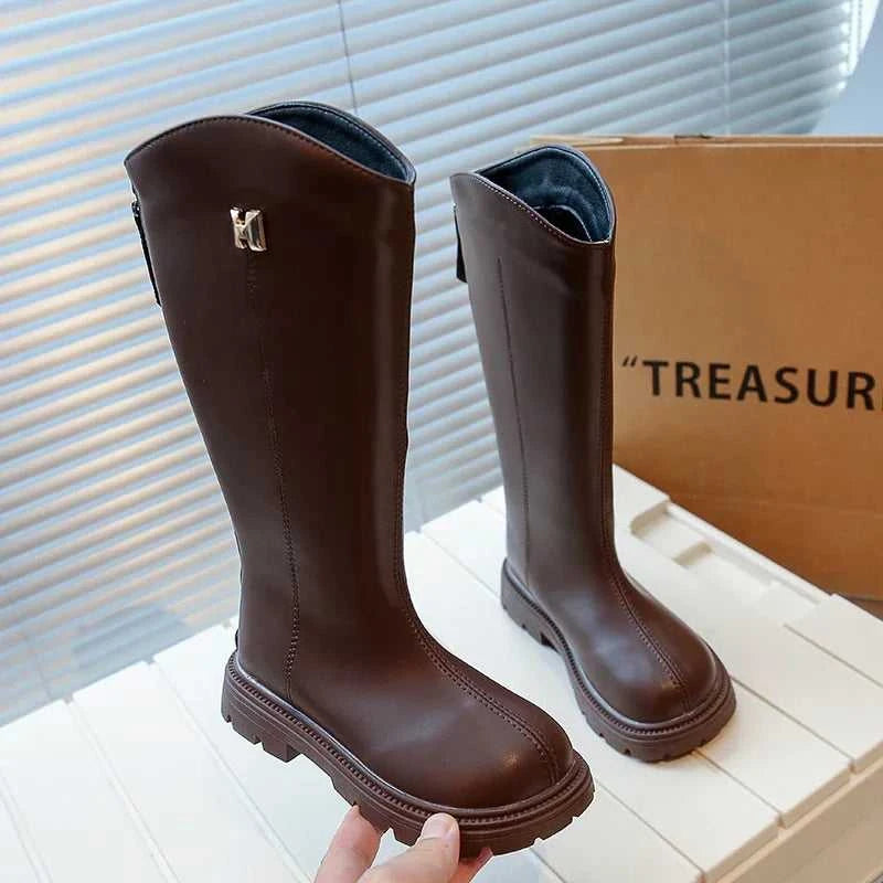 Girls Long Boots Black PU Leather Kids High Boots 2024 Autumn Winter Fashion Warm Fur Children Motorcycle Boots Simple Classic The jack market .AU The jack market .AU Mum & Kids: Essential Products for Every Family $ 50 14:193;200000124:200000333#35(insole 21.6cm)