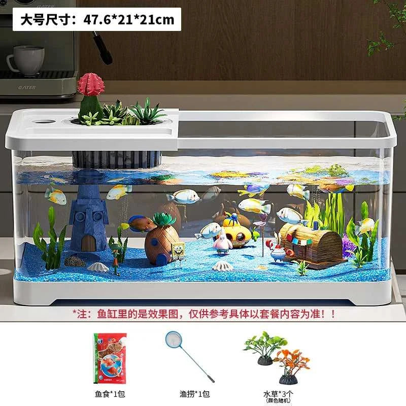 Fish tank household aquarium living room desktop ecological circulation tank filter oxygenation integrated tank with cover The jack market .AU The jack market .AU Fishing Gear $ 54 14:200006152#Large 3