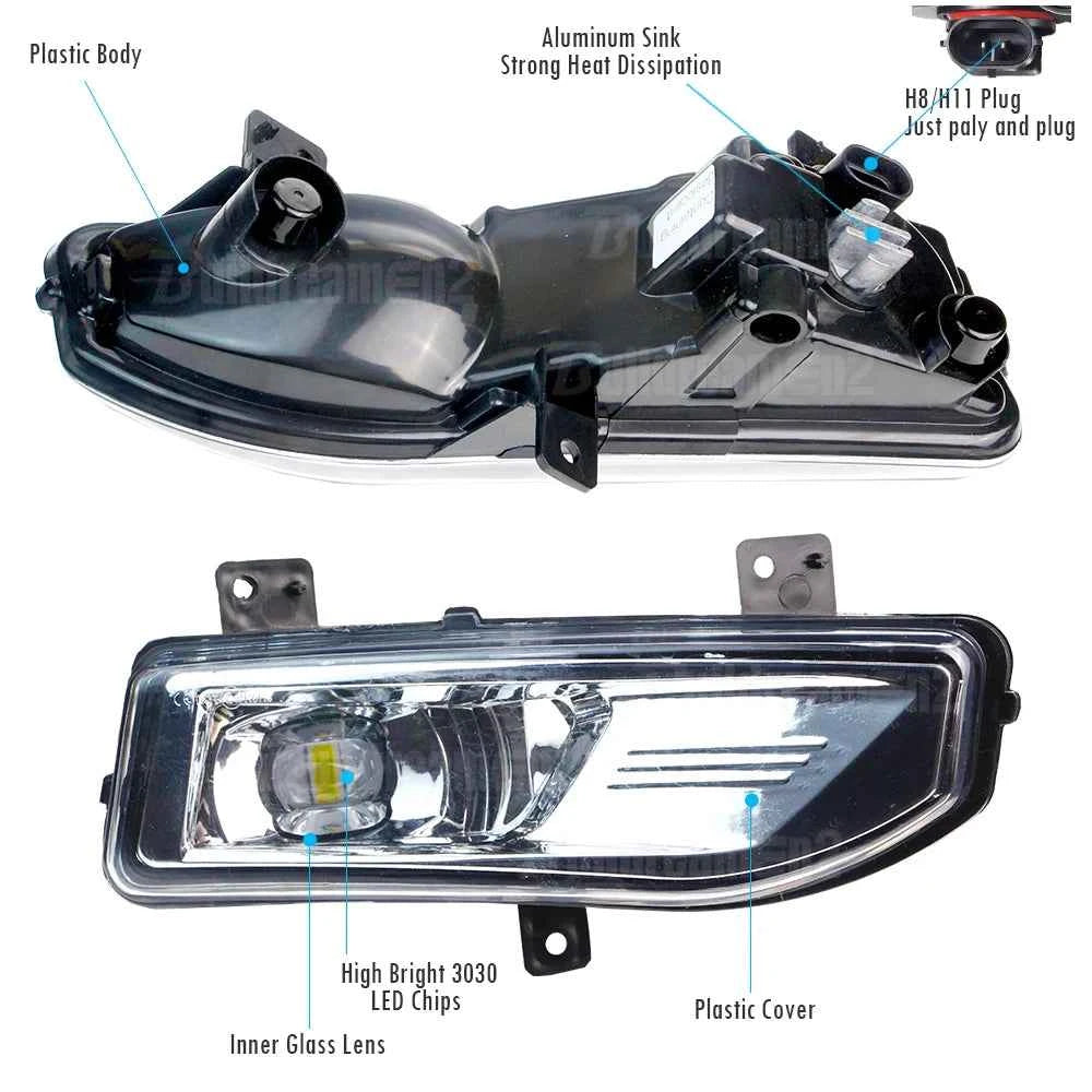 2 Pieces 30W 4000LM Car Passenger + Driver LED Lens Fog Light Assembly H11 For Nissan Versa Sedan 2020 2021 2022 2023 2024 2025