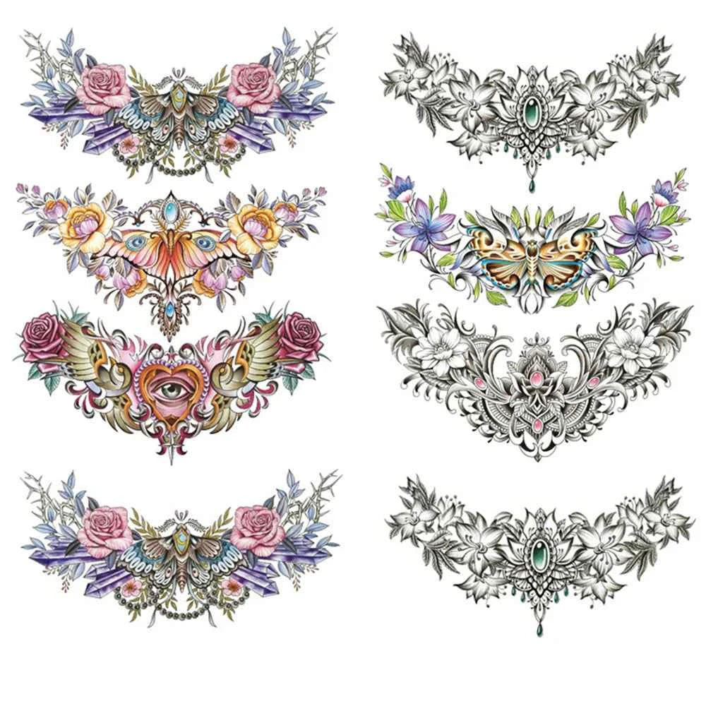 GlamInk Waterproof Flower & Butterfly Temporary Tattoos - Dazzling Chest & Waist Art for Confident Women