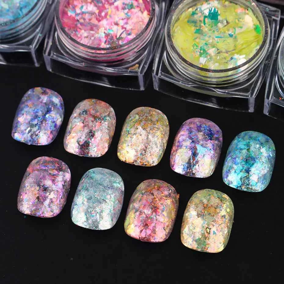 Aurora Opal Nail Flakes - Holographic Glitter Powder for Dazzling Mermaid Nail Art