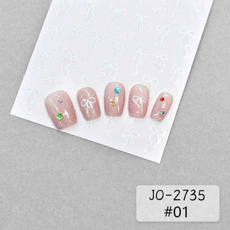 Brand Name Bowknot Nail Art Stickers - Vintage Self-Adhesive Decals in White, Pink & Black for Cute Manicures