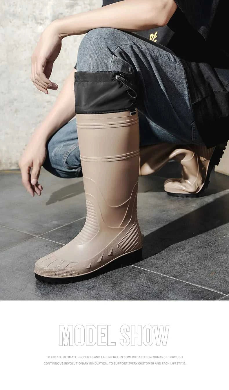 Black High-Top Men's Rain Boots, Adjustable Drawstring Long Boots, Wear-Resistant, Non-Slip, Outdoor Fishing Waterproof Boots, Farm Work Rain Boots, Pvc Water Boots The jack market .AU The jack market .AU Step Up Your Style: Trendy Shoes for Every Occasion! $ 71 14:193;200000124:200000364