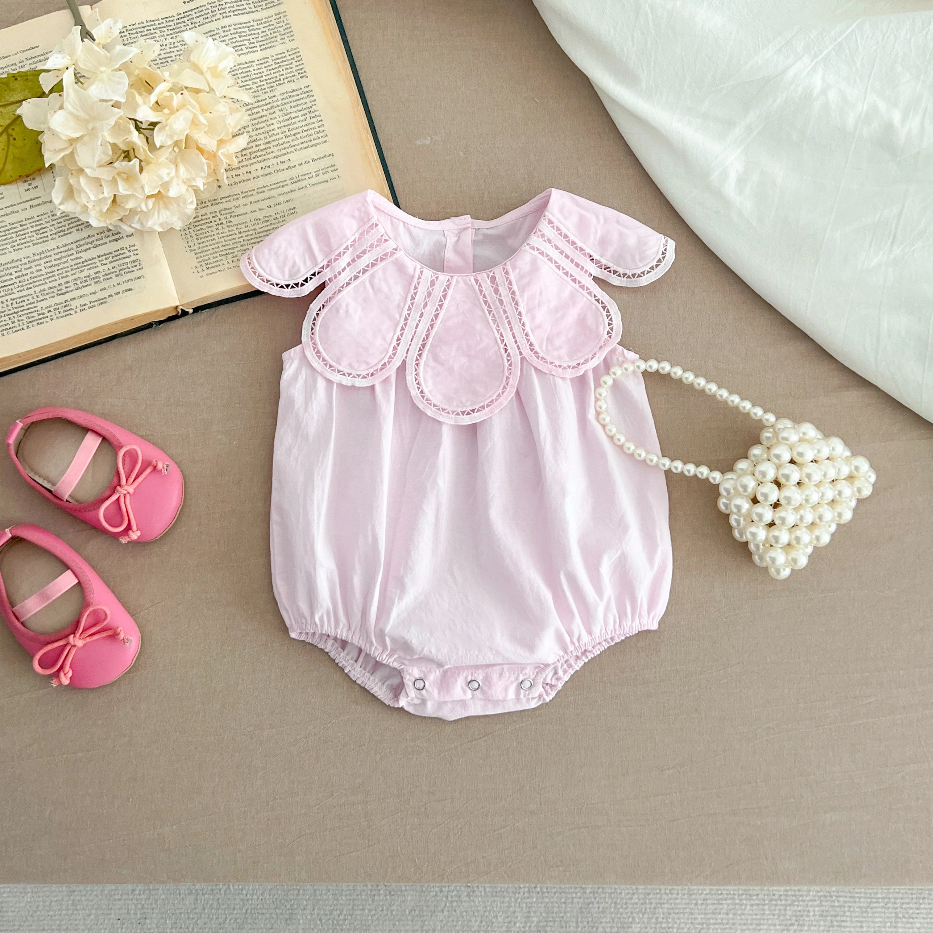 Sisters Dress Summer Kids Princess Dresses Short Sleeved Cotton Solid Color Splicing Infant Baby Romper Baby Girl Party Dress