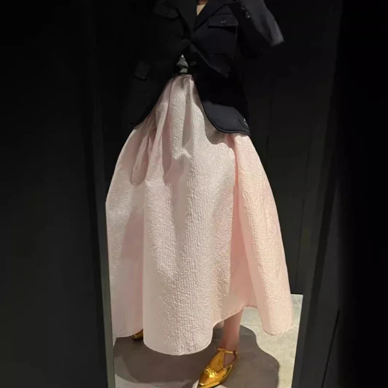 Elastic Waist A-Line Party Bubble Skirt Solid Color Big Hem Puffy Midi Skirt Evening Dress Daily Casual Women Outerwear Clothing